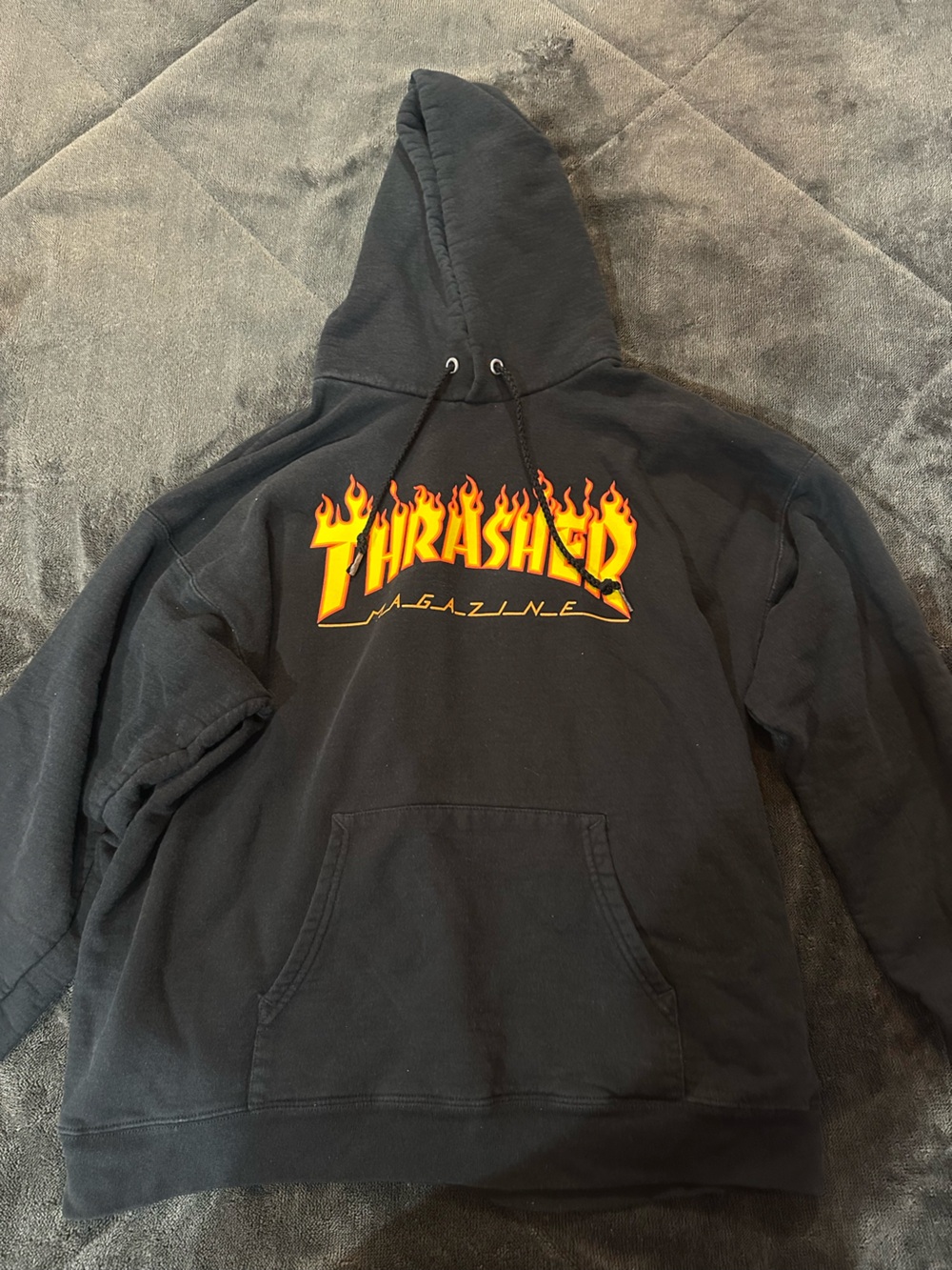 Thrasher Black Hoodie with Flame Logo